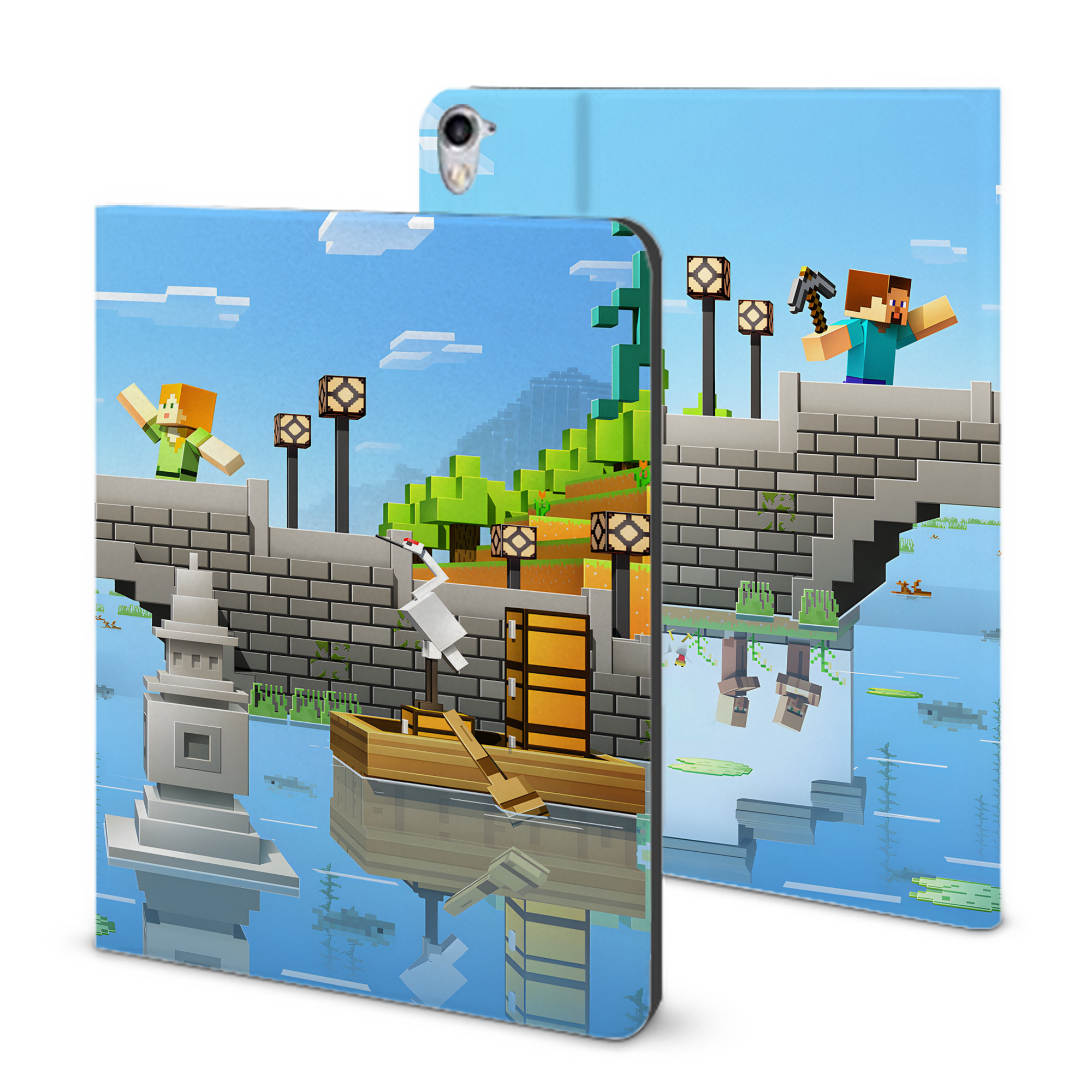 （画像用） マインクラフト ブロックの世界 Minecraft MC Block world IPad ケース ブック型 PUレザー TPU 耐衝撃 軽量 薄型 ペン収納なし 全面保護 IPad 各モデル対応